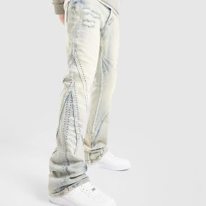Smoke Rise Stack Flare Studded Jeans – Blauw- Heren, Blauw