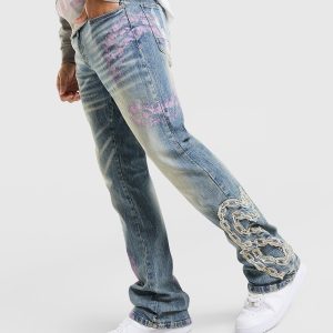 Smoke Rise Applique Straight Jeans – Blauw- Heren, Blauw