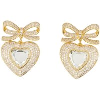 self-portrait Oorbellen - Bow Crystal Heart Earrings - Metal - Gold in multi