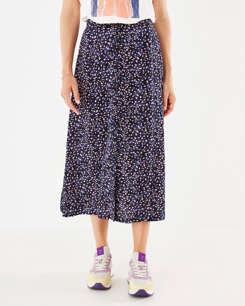 Button through rok geprint Navy