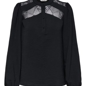 Only Onlyohanna Life Fr L/s Lace Top Wvn Cs T-shirt Lange Mouw Black