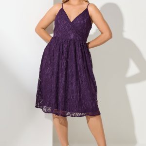 Yours London Kanten Skaterjurk Zonder Mouwen In Paars Size 58-60