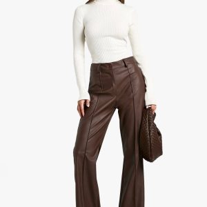 Leather Look Naad-voorin Skinny Broek met Uitlopende Pijpen