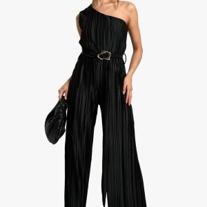 Asymmetrische Plissé Jumpsuit met wijde pijpen
