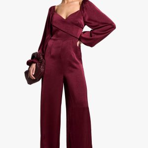 Textured Satin Wrap Jumpsuit