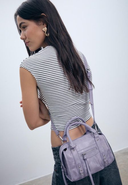 Stradivarius Bowling schoudertas met rits  Mauve OS