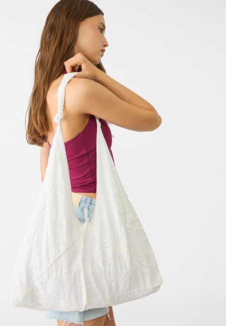 Stradivarius Geborduurde geweven tas  Wit OS