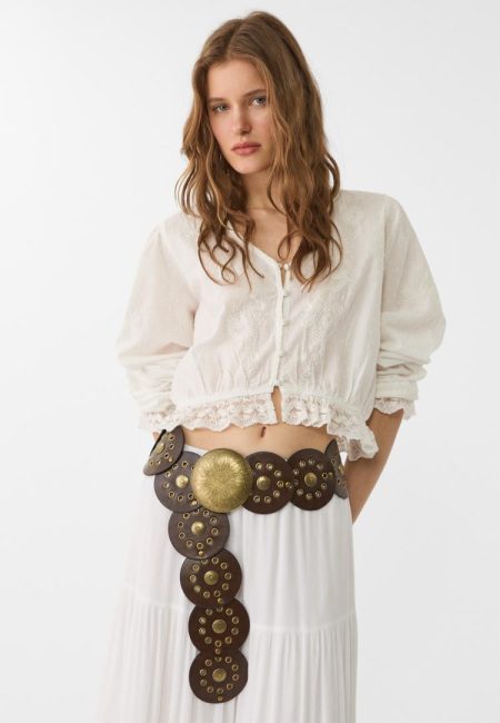 Stradivarius Riem met metalen plaatjes en studs  Bruin 70