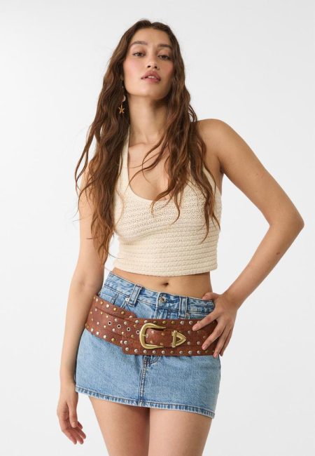 Stradivarius Brede riem met meerdere studs  Bruin 90