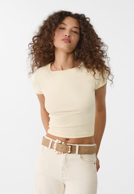 Stradivarius Riem met gesp met stenen  Beige 80