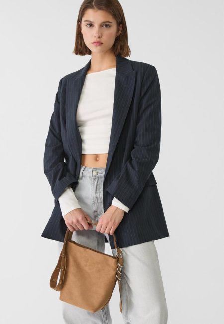 Stradivarius Schoudertas imitatiesuède detail handvat  Beige OS