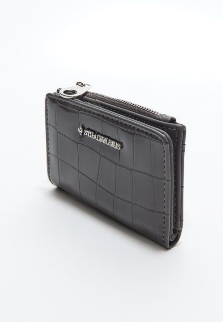 Stradivarius Portemonnee-kaarthouder met krokodileffect  Donkergrijs OS