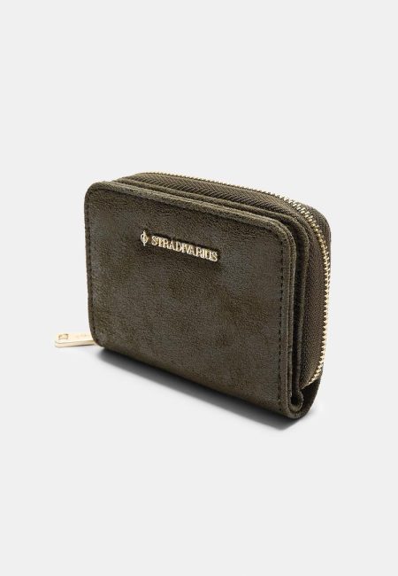 Stradivarius Imitatiesuède ritsportemonnee voor pasjes en munten  Kaki OS