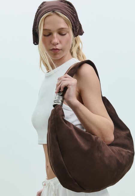 Stradivarius Tas met ringen in imitatiesuède  Bruin OS