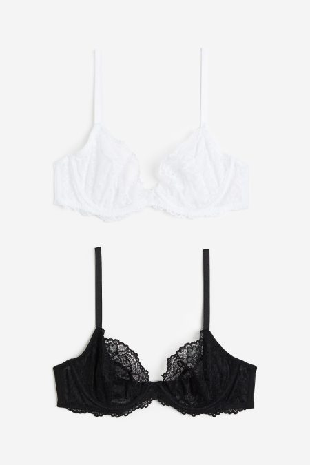 H & M - Set van 2 kanten bh's zonder padding - Zwart