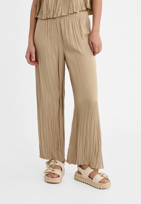 Stradivarius Soepelvallende satijnen culotte met structuur  Steen XS