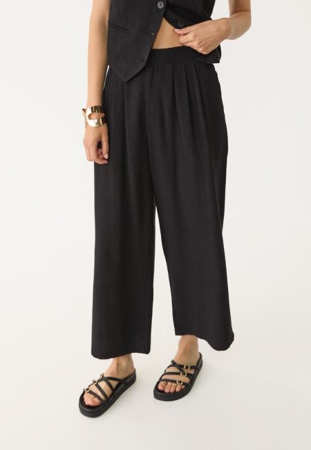 Stradivarius Pantalón culotte pinzas con lino  Zwart XS
