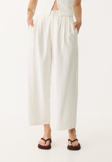 Stradivarius Pantalón culotte pinzas con lino  Ecru S