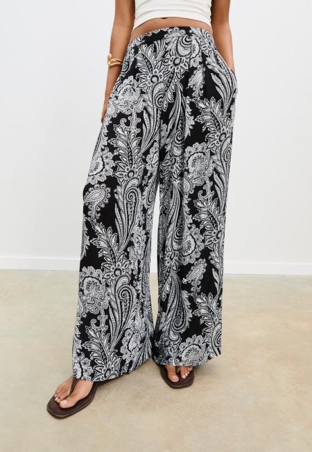 Stradivarius Soepele palazzo broek met print  Zwart M