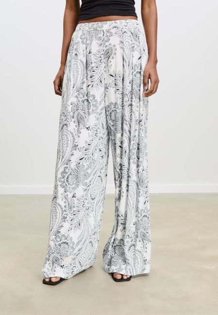 Stradivarius Soepele palazzo broek met print  Wit XL