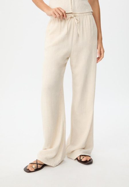 Stradivarius Zwierige broek met linnen  Steen M