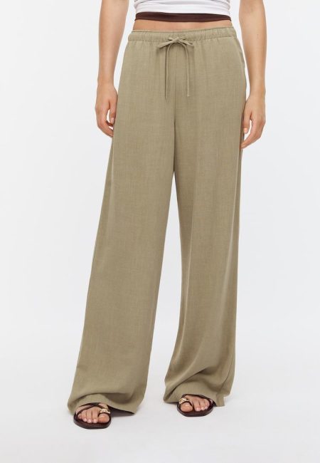 Stradivarius Zwierige broek met linnen  Kaki L