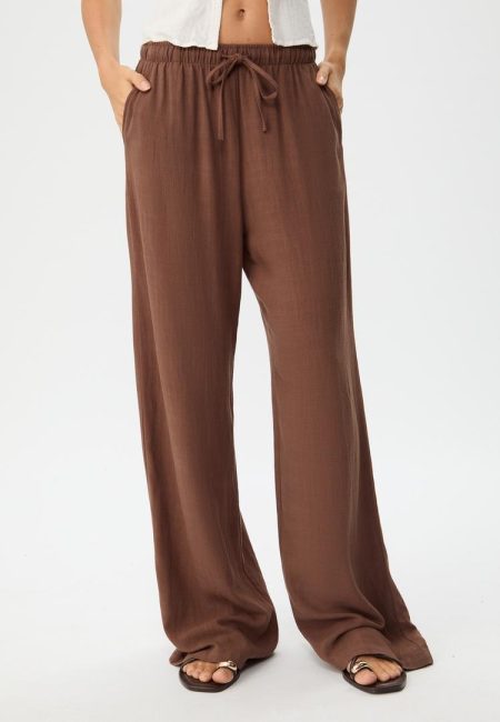 Stradivarius Zwierige broek met linnen  Bruin S