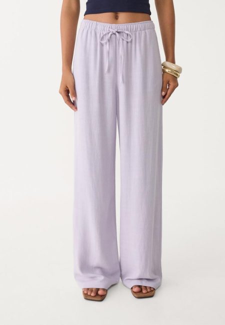 Stradivarius Soepelvallende broek met linnen  Lila XL