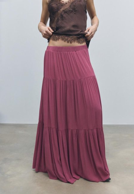 Stradivarius Boho midi-rok  Naturel roze M