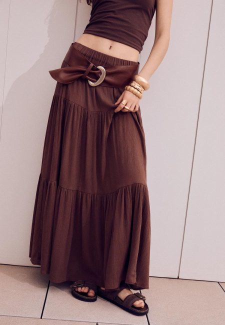 Stradivarius Boho midi-rok  Bruin L