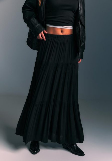 Stradivarius Boho midi-rok  Zwart L