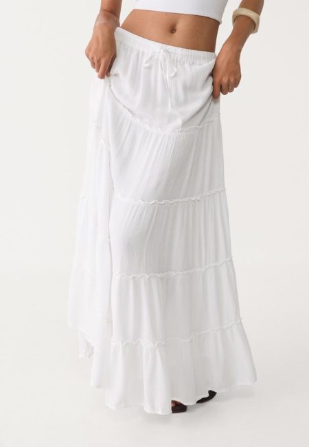 Stradivarius Soepelvallende midi-rok met stroken  Wit S