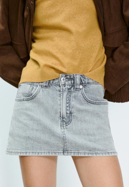 Stradivarius D62 Denim skort  PARELGRIJZE DENIM WASSING 42