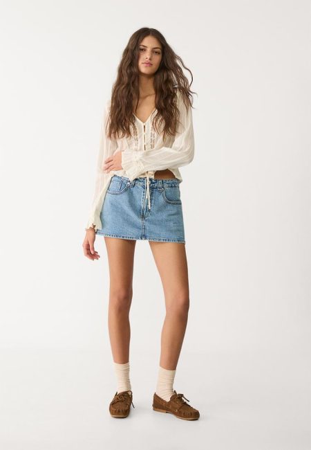 Stradivarius D62 Denim skort  LICHTE MIDDENBLAUWE DENIM WASSING 42