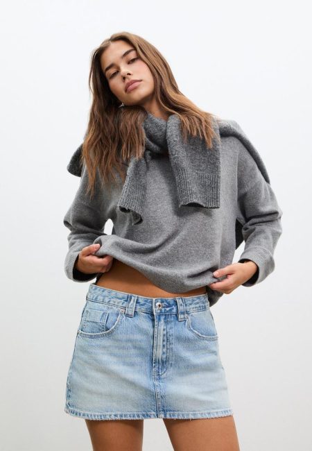 Stradivarius D62 Denim rokbroek  LICHTBLAUWE DENIM WASSING 40