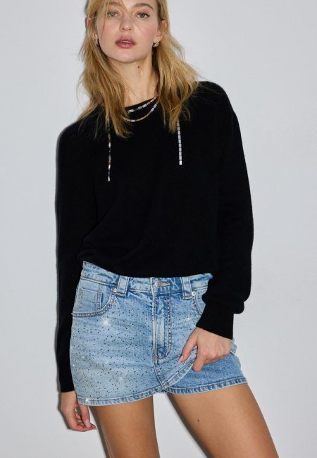 Stradivarius D62 Denim broekrok met glitters  MIDDENBLAUWE DENIM WASSING 44