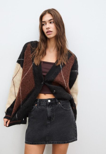 Stradivarius D60 Falda mini denim  ZWART EFFECT DENIM WASSING 38