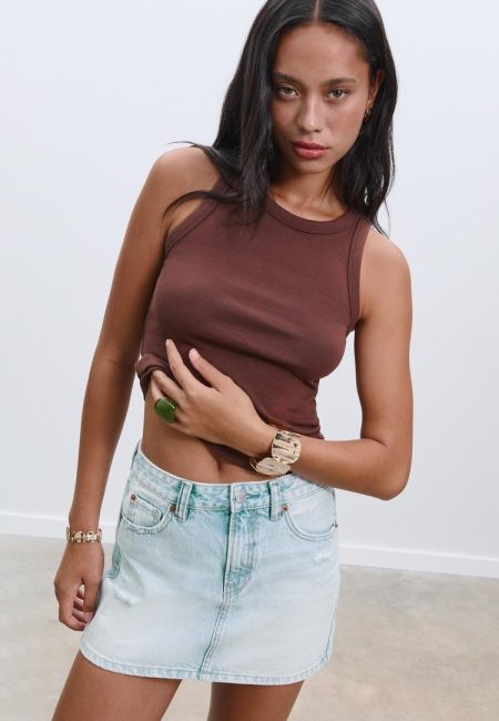 Stradivarius D60 Korte denim rok  LICHTBLAUWE DENIM WASSING 42