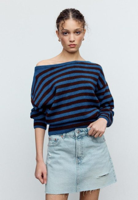 Stradivarius Korte denim rok  LICHTBLAUWE DENIM WASSING 40