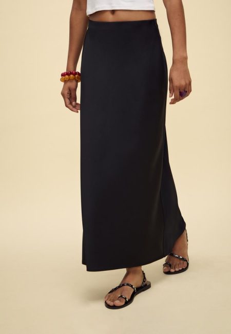 Stradivarius Falda midi zijdeachtig  Zwart XS