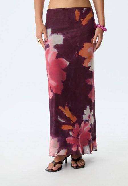 Stradivarius Bedrukte tule midi-rok  Paars M