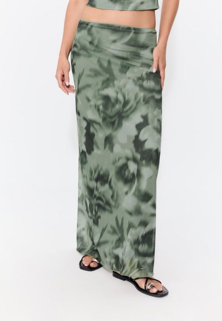 Stradivarius Midi-rok van bedrukte tule  Kaki M