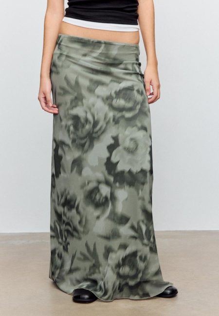 Stradivarius Falda midi tule estampado  Kaki XL