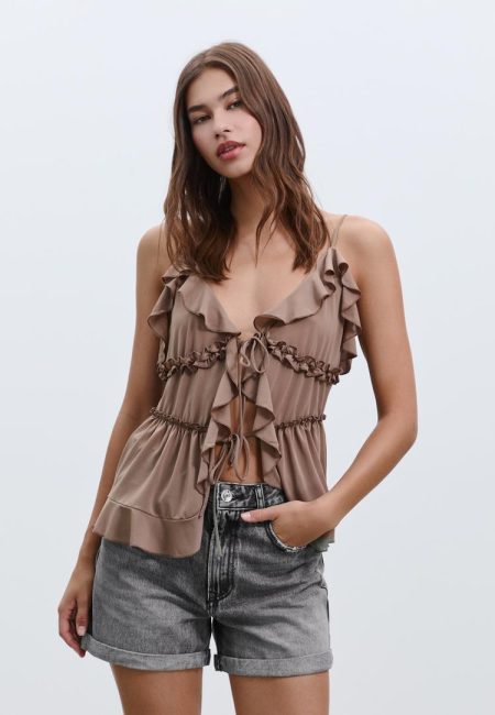 Stradivarius D83 Short mom fit  DONKERGRIJZE DENIM WASSING 44