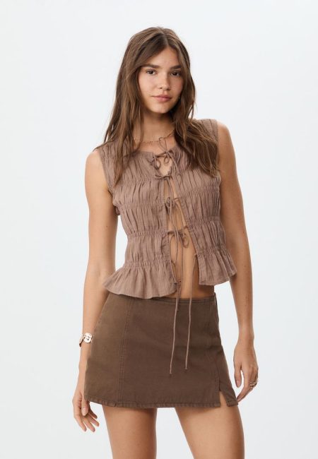 Stradivarius Mini-broekrok met openingen  Bruin 44