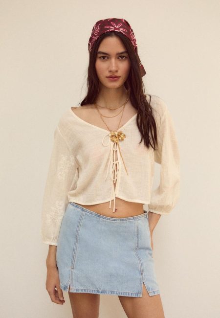 Stradivarius Mini-broekrok met openingen  LICHTBLAUWE DENIM WASSING 36