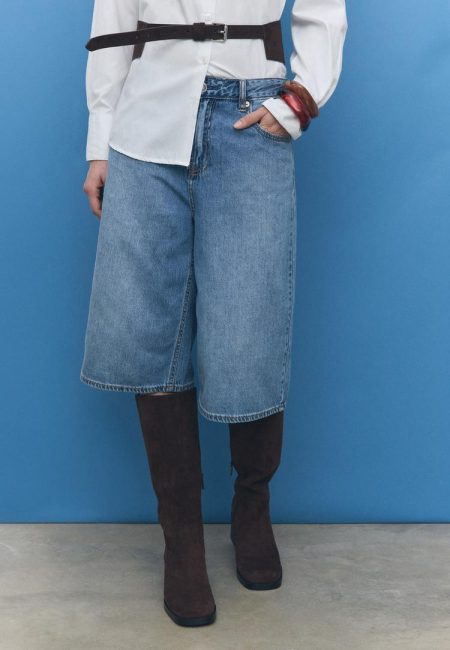 Stradivarius Jort bermuda denim  MIDDENBLAUWE DENIM WASSING 42