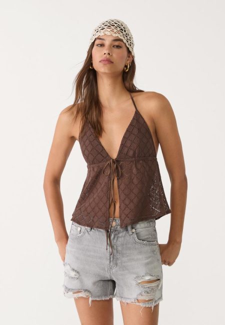 Stradivarius D75 denim short met scheuren  DONKERGRIJZE DENIM WASSING 44