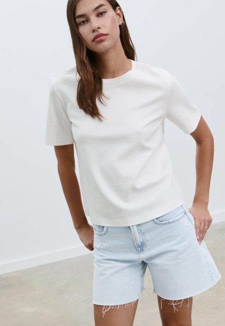 Stradivarius D93 Longline denim short  LICHTE MIDDENBLAUWE DENIM WASSING 38