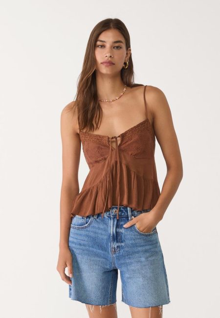 Stradivarius D93 Longline denim short  MIDDENBLAUWE DENIM WASSING 42